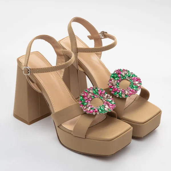Roman Black Street Wear Rhinestone Womens Sandals 2022 10 cm Thick Heels Open / Peep Toe Sandals High Heels