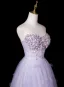 Chic / Beautiful Lavender Appliques Rhinestone Prom Dresses 2025 A-Line / Princess Strapless Sleeveless Backless Floor-Length / Long Formal Dresses
