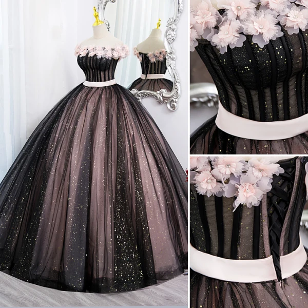 Elegant Tan Rhinestone Sequins Appliques Prom Dresses 2022 Ball Gown Off-The-Shoulder Sleeveless Backless Sash Floor-Length / Long Prom Formal Dresses