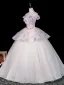 Blumenfee Weiß Perle Applikationen Ballkleider 2026 Ballkleid Off Shoulder Kurze Ärmel Rückenfreies