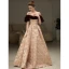 Elegant Burgundy Printing Pearl Prom Dresses 2023 A-Line / Princess Off-The-Shoulder Short Sleeve Backless Floor-Length / Long Prom Formal Dresses