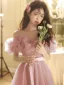 Schöne Rosa Schleife Stoffgürtel Ballkleider 2024 A Linie Rüschen Off Shoulder Kurze Ärmel Rückenfreies Lange Ball Festliche Kleider