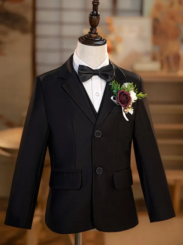 Noire 6 pièces Manches Longues Costume Garçon Mariage 2024 Mariage Bijoux De Corps Manteau Pantalon Chemise Cravate Gilet
