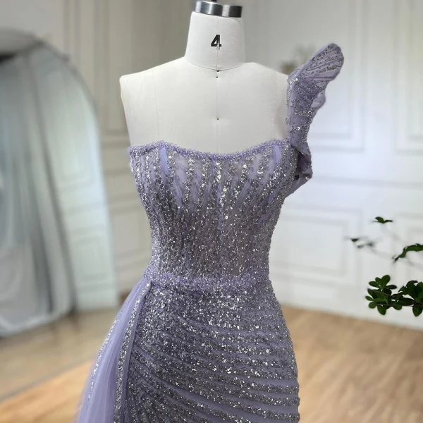 Charmant High End Lavendel Glanz Pailletten Abendkleider 2024 Meerjungfrau One-Shoulder Ärmellos Rückenfreies Sweep / Pinsel Zug Abend Festliche Kleider