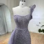 Charmant High End Lavendel Glanz Pailletten Abendkleider 2024 Meerjungfrau One-Shoulder Ärmellos Rückenfreies Sweep / Pinsel Zug Abend Festliche Kleider