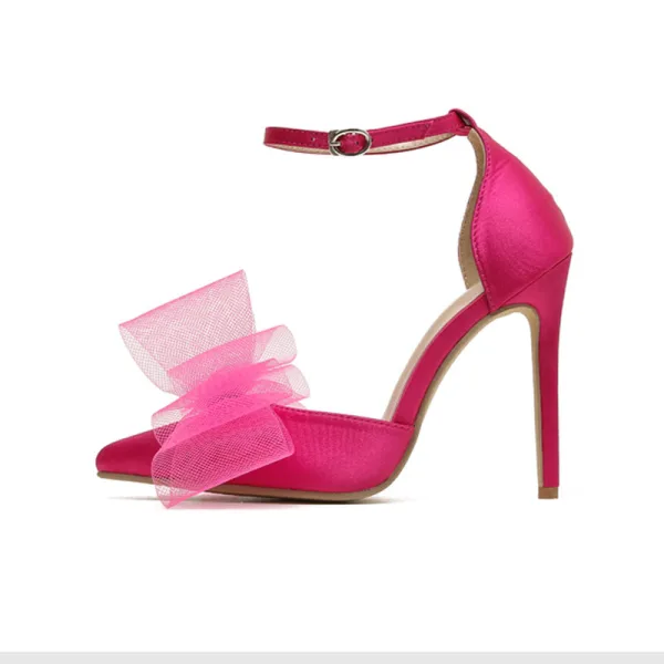 Sexy Black Summer Evening Party Bow Womens Shoes 2022 11 cm Stiletto Heels Ankle Strap Pointed Toe Womens Shoes High Heels