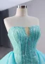 Haut de Gamme Bleu Fait main Perlage Paillettes Robe De Soirée 2024 Trompette / Sirène Bustier Sans Manches Dos Nu Tribunal Train Soirée Robe De Ceremonie