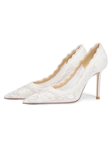 Élégant Blanche En Dentelle Fleur Chaussure De Mariée 2024 8 Cm Talons Aiguilles À Bout Pointu Mariage Escarpins Talons Hauts