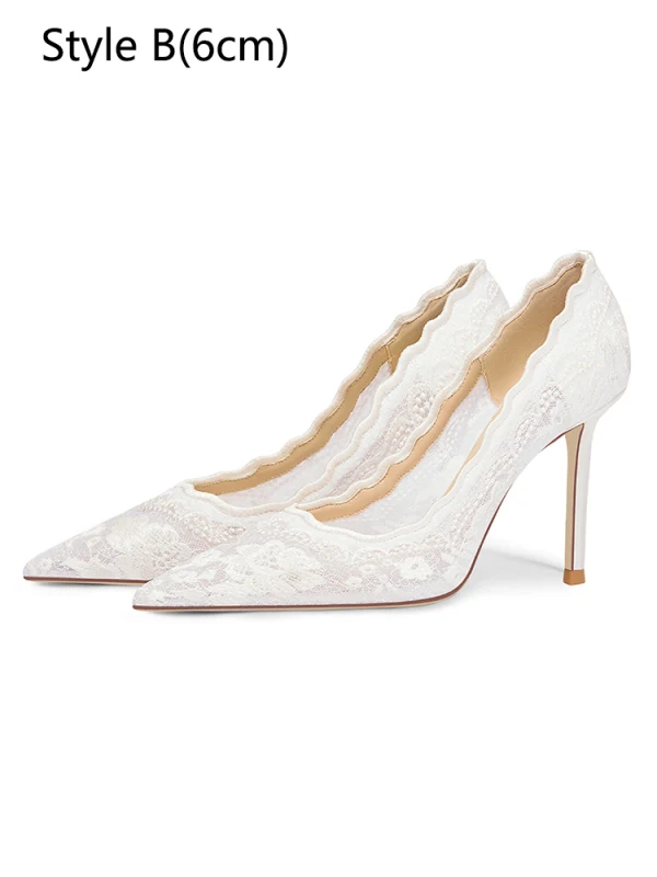 Elegant White Lace Flower Wedding Shoes 2024 8 cm Stiletto Heels Pointed Toe Wedding Pumps High Heels