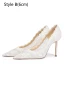 Elegant White Lace Flower Wedding Shoes 2024 8 cm Stiletto Heels Pointed Toe Wedding Pumps High Heels