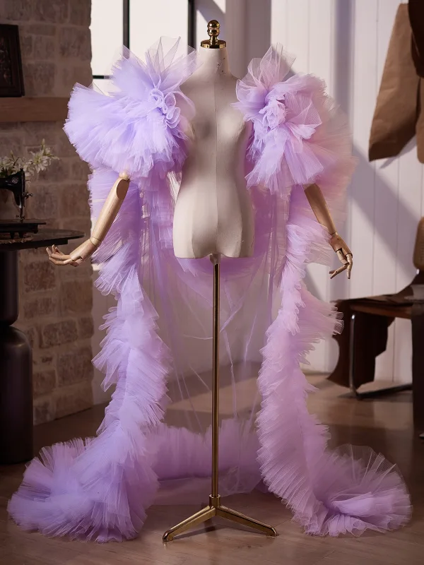 Volumineux Violet Fait main Volants Promo châle 2026 Tulle