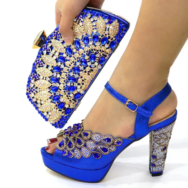 Charming Silver Rhinestone Evening Party Womens Sandals Clutch Bags 2023 10 cm Thick Heels Open / Peep Toe Sandals High Heels Clutch Bags