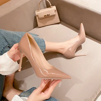 Mode Nues Cuir Verni Soirée Escarpins 2022 9 Cm Talons Aiguilles À Bout Pointu Escarpins Talons Hauts