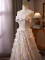 Bling Bling Flower Fairy Champagne Appliques Sequins Prom Dresses 2025 A-Line / Princess Strapless Sleeveless Backless Floor-Length / Long Formal Dresses