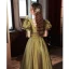 Elegant Clover Green Prom Dresses 2022 A-Line / Princess V-Neck Puffy Short Sleeve Backless Floor-Length / Long Prom Formal Dresses