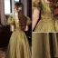 Elegant Clover Green Prom Dresses 2022 A-Line / Princess V-Neck Puffy Short Sleeve Backless Floor-Length / Long Prom Formal Dresses