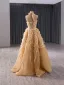 High-end Champagne Beading Sequins Ruffle Prom Dresses 2024 A-Line / Princess High Neck Sleeveless Backless Floor-Length / Long Prom Formal Dresses