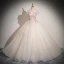 Elegant Champagne Beading Sequins Lace Flower Appliques Prom Dresses 2024 Ball Gown Off-The-Shoulder Sleeveless Backless Floor-Length / Long Prom Formal Dresses