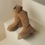 Vintage Brun Suede Gateklær Vinter Boots Dame 2024 Lær 8 cm Kilehæl Spisse Boots