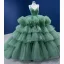 Haut de Gamme Vert Cendré Volants en Cascade Volants Robe De Bal 2022 Robe Boule Bretelles Spaghetti Sans Manches Dos Nu Longue Robe De Ceremonie