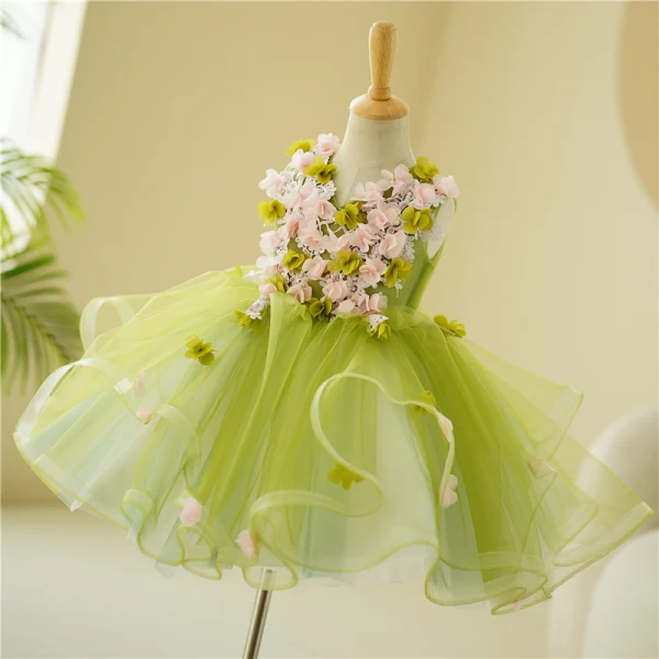 Flower Fairy Sage Green Appliques Birthday Short Flower Girl Dresses Ball Gown 2023 V-Neck Sleeveless Flower Girl Dresses