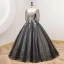 Sparkly Black Sequins Prom Dresses 2022 Ball Gown Scoop Neck 1/2 Sleeves Backless Floor-Length / Long Prom Formal Dresses