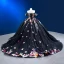 Flower Fairy High-end Black Lace Appliques Prom Dresses 2023 Ball Gown Off-The-Shoulder Sleeveless Backless Glitter Cathedral Train Prom Formal Dresses