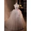 Chic / Belle Blanche Robe De Mariée De Bal 2024 Volants en Cascade Bustier Sans Manches Dos Nu Noeud Ceinture Train De Balayage Mariage Robe Boule