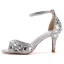 Charmant Silber Strass Abend Sandalen Damen 2023 7 cm Stilettos Peeptoes Knöchelriemen Sandaletten Hochhackige