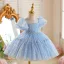 Lovely Blushing Pink Sequins Birthday Short Flower Girl Dresses 2026 Ball Gown Scoop Neck Puffy Short Sleeve