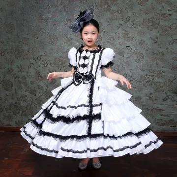 Vintage Originale Médiévale Blanche Robe Ceremonie Fille 2024 Noeud Longue Manches Courtes U Cou Cosplay Promo Robe Boule Robe Pour Mariage