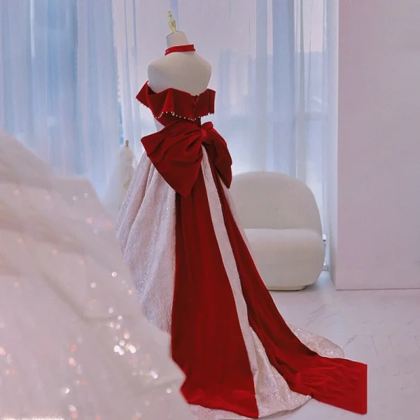 Charming Burgundy Beading Evening Dresses 2023 A-Line / Princess Satin Off-The-Shoulder Sleeveless Backless Bow Floor-Length / Long Evening Party Formal Dresses