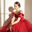 Chic / Beautiful Red Prom Dresses 2024 A-Line / Princess Off-The-Shoulder Bow Short Sleeve Backless Floor-Length / Long Prom Formal Dresses