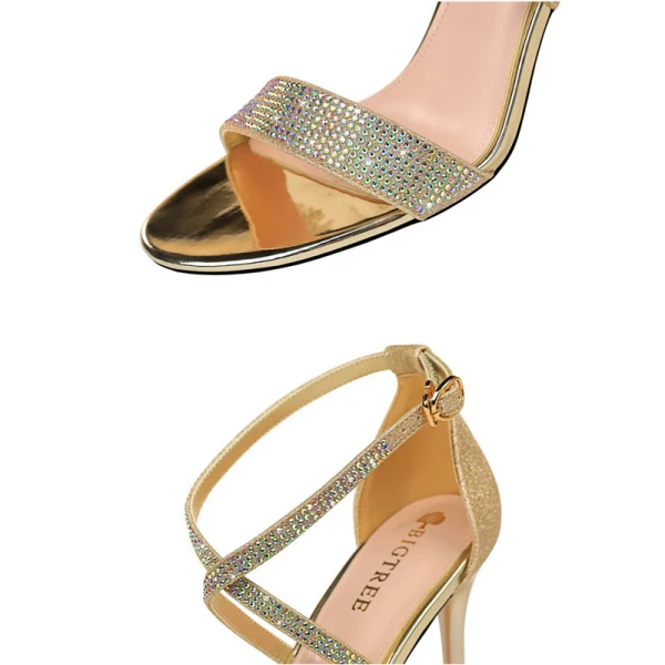 Sexy Black Rhinestone Sequins Evening Party Womens Shoes 2022 X-Strap 9 cm Stiletto Heels Open / Peep Toe Sandals High Heels