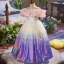 Mode Dégradé De Couleur Paillettes Anniversaire Longue Robe Ceremonie Fille 2025 Robe Boule Encolure Dégagée Manches Courtes Dos Nu