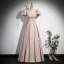 Modest / Simple Blushing Pink Satin Prom Dresses 2023 A-Line / Princess Square Neckline Puffy Short Sleeve Backless Floor-Length / Long Prom Formal Dresses