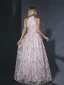 Chic / Beautiful Blushing Pink Lace Flower Prom Dresses 2025 A-Line / Princess High Neck Sleeveless Floor-Length / Long Formal Dresses