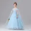 Chic / Beautiful Sky Blue Appliques Birthday Flower Girl Dresses 2025 Ball Gown Scoop Neck Sleeveless Floor-Length / Long Tulle