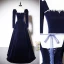 Vintage / Retro Navy Blue Suede Evening Dresses 2023 A-Line / Princess Square Neckline Long Sleeve Backless Bow Floor-Length / Long Evening Party Formal Dresses