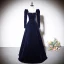 Vintage / Retro Navy Blue Suede Evening Dresses 2023 A-Line / Princess Square Neckline Long Sleeve Backless Bow Floor-Length / Long Evening Party Formal Dresses