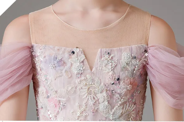 Chic / Beautiful Blushing Pink Beading Sequins Lace Flower Flower Girl Dresses 2024 Birthday Ball Gown Scoop Neck Short Sleeve Floor-Length / Long