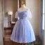 Chic / Beautiful Lavender Appliques Sequins Homecoming Graduation Dresses 2024 Ball Gown Off-The-Shoulder Short Sleeve Backless Floor-Length / Long Formal Dresses
