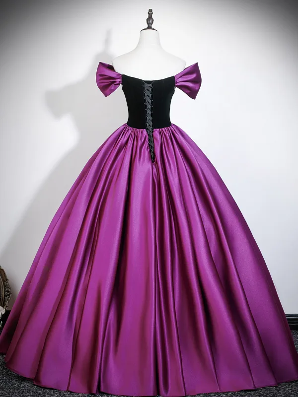 Y2K-Inspired Purple Prom Dresses 2026 Ball Gown Off-The-Shoulder Short Sleeve Backless Floor-Length / Long Formal Dresses