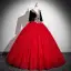 Vintage / Retro Burgundy Beading Sequins Prom Dresses 2025 Ball Gown V-Neck Short Sleeve Backless Floor-Length / Long Prom Formal Dresses