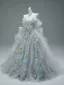 Luxury / Gorgeous Grey Handmade  Appliques Prom Dresses 2025 Ball Gown Off-The-Shoulder Short Sleeve Backless Court Train Prom Formal Dresses