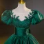Vintage / Retro Dark Green Beading Prom Dresses 2023 Ball Gown Scoop Neck Puffy Short Sleeve Bow Floor-Length / Long Satin Prom Formal Dresses