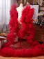 Charming Burgundy Cascading Ruffles Handmade  Prom shawl 2025