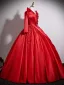 Elegant Red Appliques Beading Sequins Prom Dresses 2025 Ball Gown Scoop Neck Long Sleeve Backless Floor-Length / Long Formal Dresses