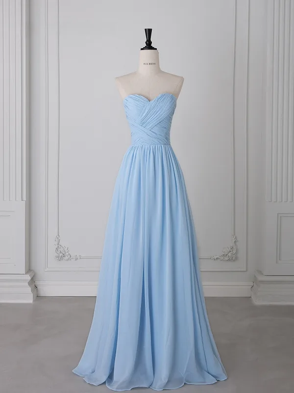 Charming Sky Blue Prom Dresses 2025 A-Line / Princess Strapless Sleeveless Backless Floor-Length / Long Prom Formal Dresses