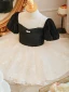 Chic / Belle Noire Anniversaire Robe Ceremonie Fille 2023 Robe Boule Encolure Carrée Gonflée Manches Courtes Dos Nu Noeud Courte